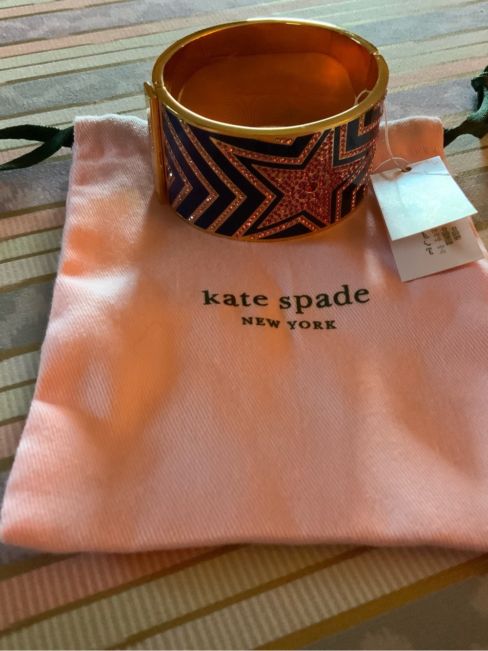 kate spade Navy Enamel & Pink Crystal Gold-Tone Starburst Cuff